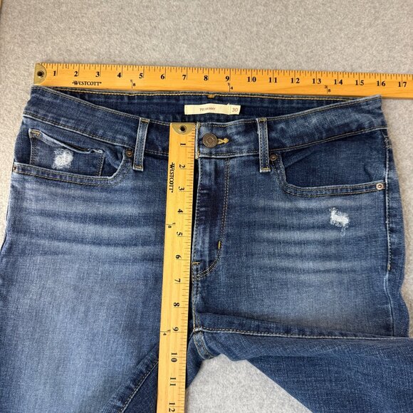 Levi's Womens 711 Skinny Dark Blue Denim Jeans Casual Distressed Raw Hem Size 30 - Picture 8 of 15